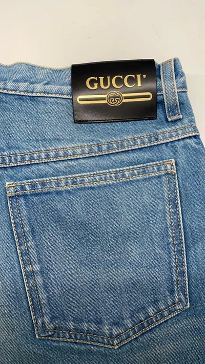 Pre-owned Gucci Men's Regular Fit Straight Leg Marble Washed Denim Jeans Sz 32 Dm4 In Brown