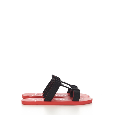 Pre-owned Christian Louboutin 450$ Surf Sandals In Red/black/white
