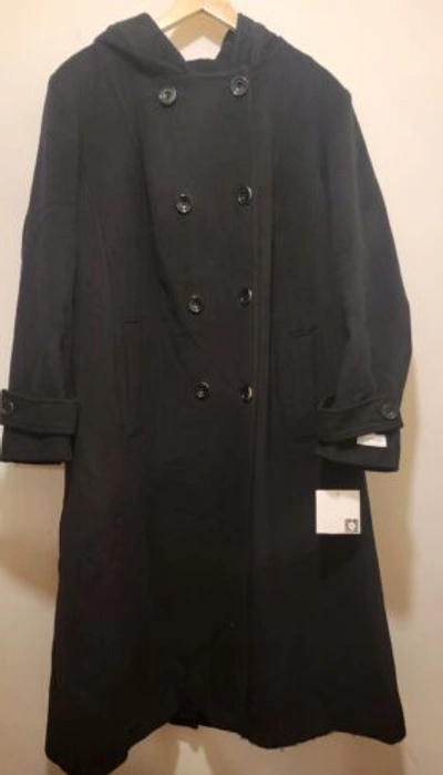 Pre-owned Anne Klein Women Plus Hood Double Breasted Maxi Cashmere Blend Coat Black Sz 2x