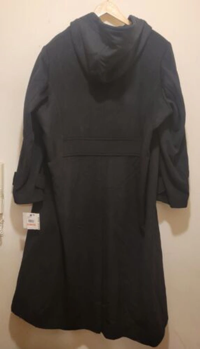Pre-owned Anne Klein Women Plus Hood Double Breasted Maxi Cashmere Blend Coat Black Sz 2x
