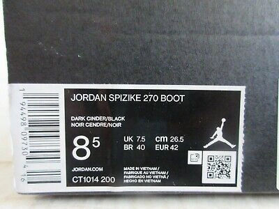 Pre-owned Jordan Nike Air  Spizike 270 Boot Dark Cinder Brown-black Sz 8.5 [ct1014-200]