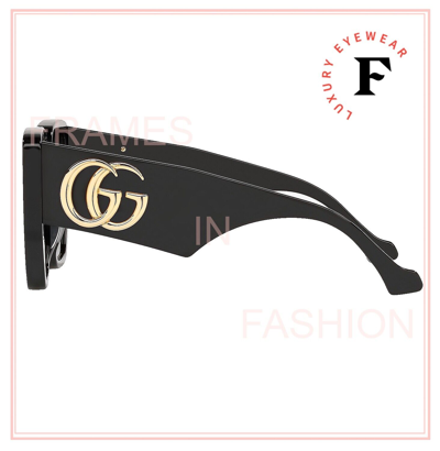 Pre-owned Gucci 0956 Black 003 Gg Gold Logo Chunky Sunglasses Gg0956s Women Authentic In Gray