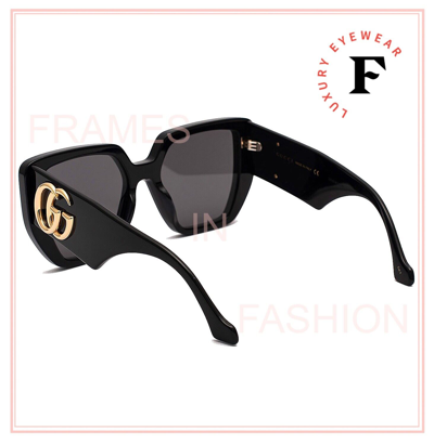 GUCCI Pre-owned 0956 Black 003 Gg Gold Logo Chunky Sunglasses Gg0956s Women Authentic In Gray