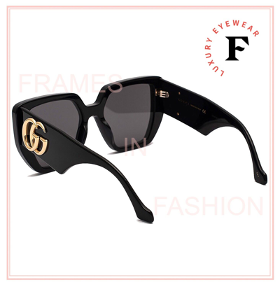 Pre-owned Gucci 0956 Black 003 Gg Gold Logo Chunky Sunglasses Gg0956s Women Authentic In Gray