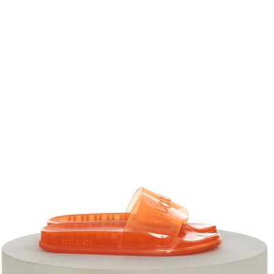 Pre-owned Gucci 450$ Men's Slide Sandals -  Logo, Transparent Orange Rubber