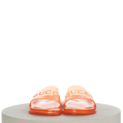 Pre-owned Gucci 450$ Men's Slide Sandals -  Logo, Transparent Orange Rubber