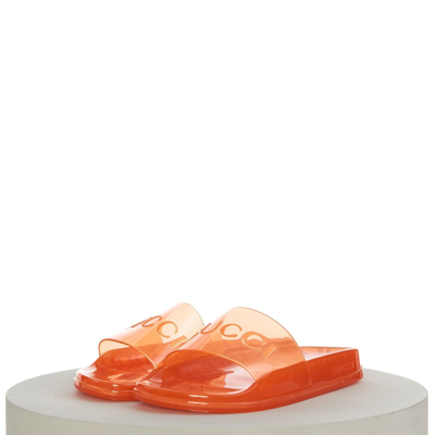 Pre-owned Gucci 450$ Men's Slide Sandals -  Logo, Transparent Orange Rubber