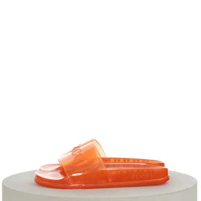 Pre-owned Gucci 450$ Men's Slide Sandals -  Logo, Transparent Orange Rubber