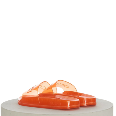 Pre-owned Gucci 450$ Men's Slide Sandals -  Logo, Transparent Orange Rubber