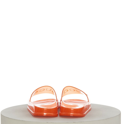 Pre-owned Gucci 450$ Men's Slide Sandals -  Logo, Transparent Orange Rubber