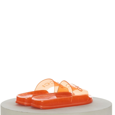 Pre-owned Gucci 450$ Men's Slide Sandals -  Logo, Transparent Orange Rubber