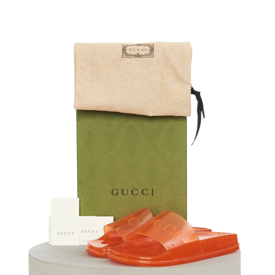 Pre-owned Gucci 450$ Men's Slide Sandals -  Logo, Transparent Orange Rubber