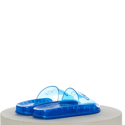 Pre-owned Gucci 450$ Men's Slide Sandals -  Logo, Transparent Blue Rubber