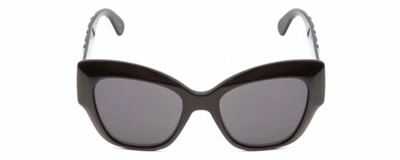 Pre-owned Black Gucci Gg0808s Womens Cat Eye Sunglasses  Ribbed Chevron Gold Logo/grey 53mm