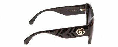 Pre-owned Black Gucci Gg0808s Womens Cat Eye Sunglasses  Ribbed Chevron Gold Logo/grey 53mm