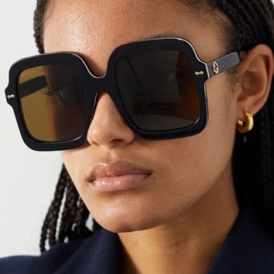Pre-owned Gucci Gg1241s 001 Black Brown Lens Women Sunglasses Large Authentic