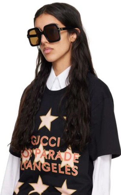 Pre-owned Gucci Gg1241s 001 Black Brown Lens Women Sunglasses Large Authentic