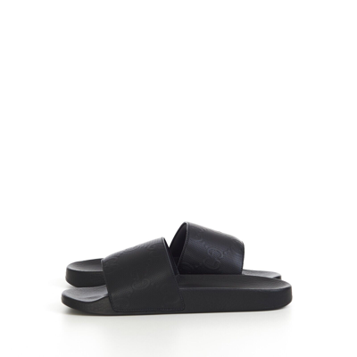 Shop Pre-owned Gucci 390$ Men's Slide Sandals - Black Gg Embossed Pattern