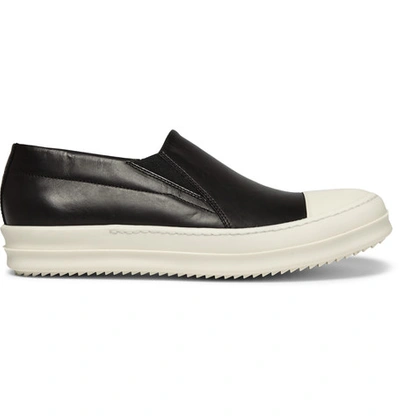 Shop Rick Owens Rubber-trimmed Leather Slip-on Sneakers