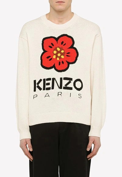 Shop Kenzo Boke Flower Intarsia Knit Sweater In Beige