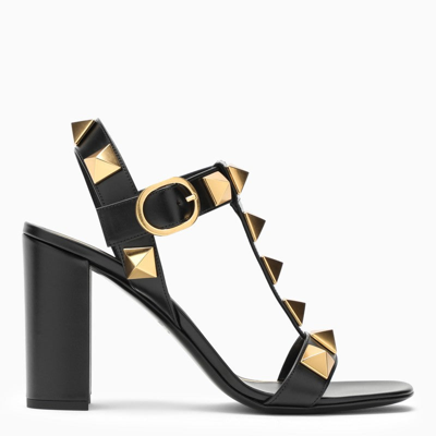 Shop Valentino Garavani Black Roman Stud Sandal With Heel Women