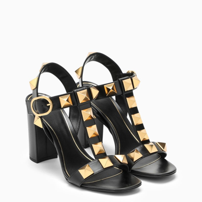 Shop Valentino Garavani Black Roman Stud Sandal With Heel Women
