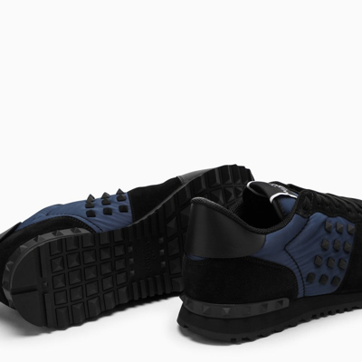 Shop Valentino Garavani Blue/black Fabric And Leather Low-top Sneakers Men