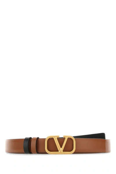 Shop Valentino Garavani Woman Brown Leather Vlogo Reversible Belt