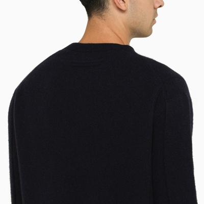 Shop Zegna Navy Wool Crew-neck Sweater Men In Blue