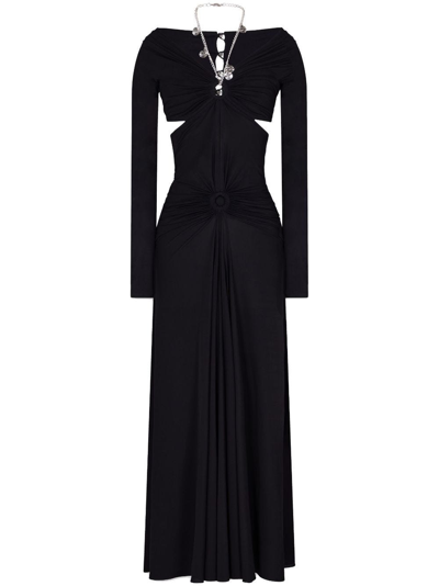Shop Rabanne Black Long Dress With Chain Detail In Nero