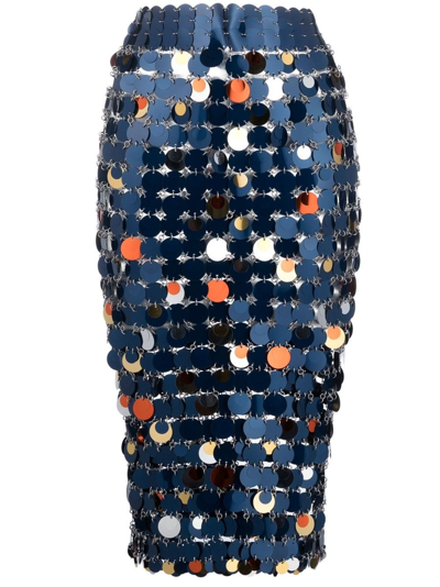 Shop Rabanne Blue Pencil Midi Skirt
