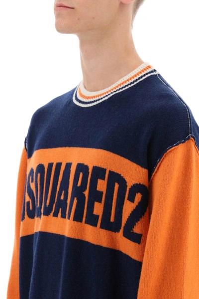 Shop Dsquared2 College Sweater In Jacquard Wool In Multicolor