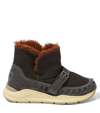 Shop Pèpè Shearling-lined Suede Boots In Grey