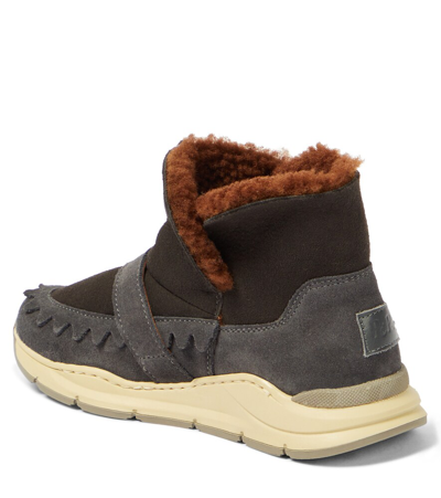 Shop Pèpè Shearling-lined Suede Boots In Grey