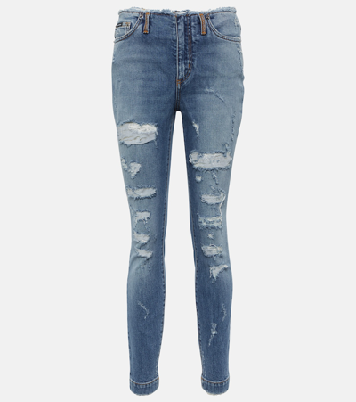 Shop Dolce & Gabbana Distressed Skinny Jeans In Blue