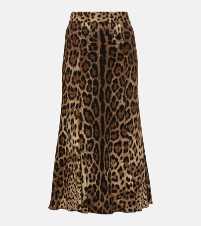 Shop Dolce & Gabbana Leopard-print Jersey Midi Skirt In Multicoloured