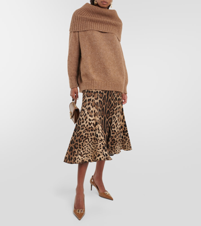 Shop Dolce & Gabbana Leopard-print Jersey Midi Skirt In Multicoloured