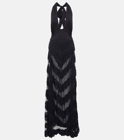 Shop Loveshackfancy Carlotti Halter-neck Maxi Dress In Black