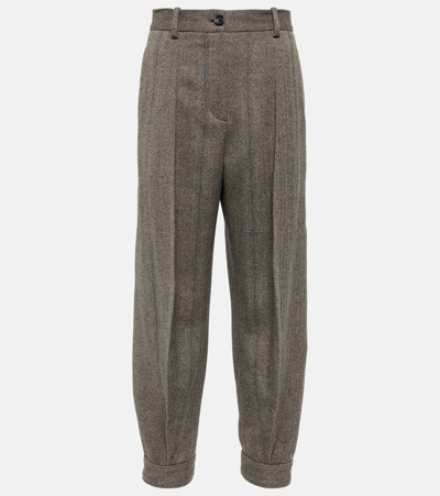 Shop Loro Piana Herringbone Cashmere Tapered Pants In Grey