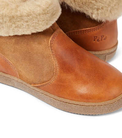 Shop Pèpè Shearling-trimmed Leather And Suede Ankle Boots In Brown