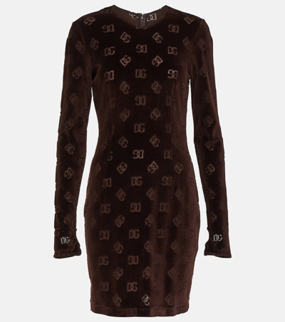 Shop Dolce & Gabbana Dg Velvet Minidress In Brown
