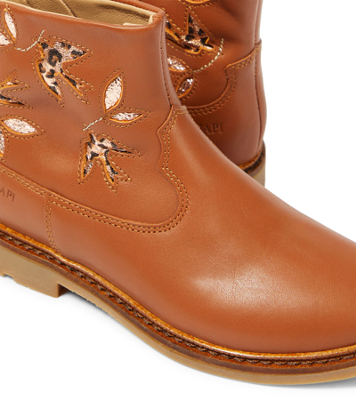 Pom D'api Sister Birdy Embroidered Leather Booties In Beige