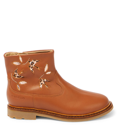 Pom D'api Sister Birdy Embroidered Leather Booties In Beige