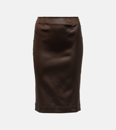 Shop Dolce & Gabbana High-rise Satin Pencil Skirt In Brown