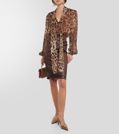 Shop Dolce & Gabbana High-rise Satin Pencil Skirt In Brown