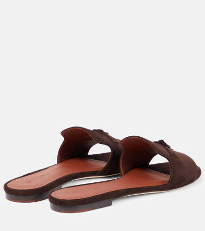 Shop Loro Piana Summer Charms Suede Slides In Brown