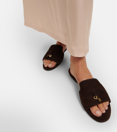 Shop Loro Piana Summer Charms Suede Slides In Brown