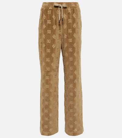 Shop Dolce & Gabbana Dg Velvet Sweatpants In Brown