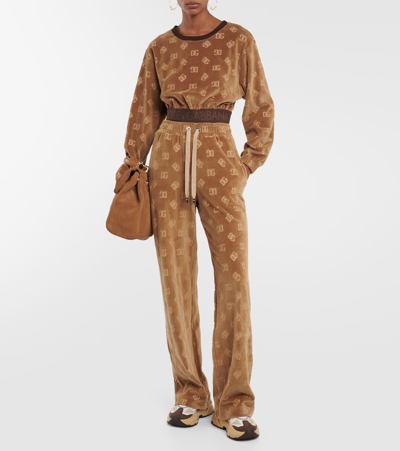 Shop Dolce & Gabbana Dg Velvet Sweatpants In Brown