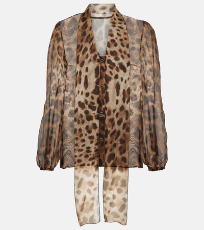 Shop Dolce & Gabbana Leopard-print Silk Chiffon Blouse In Multicoloured